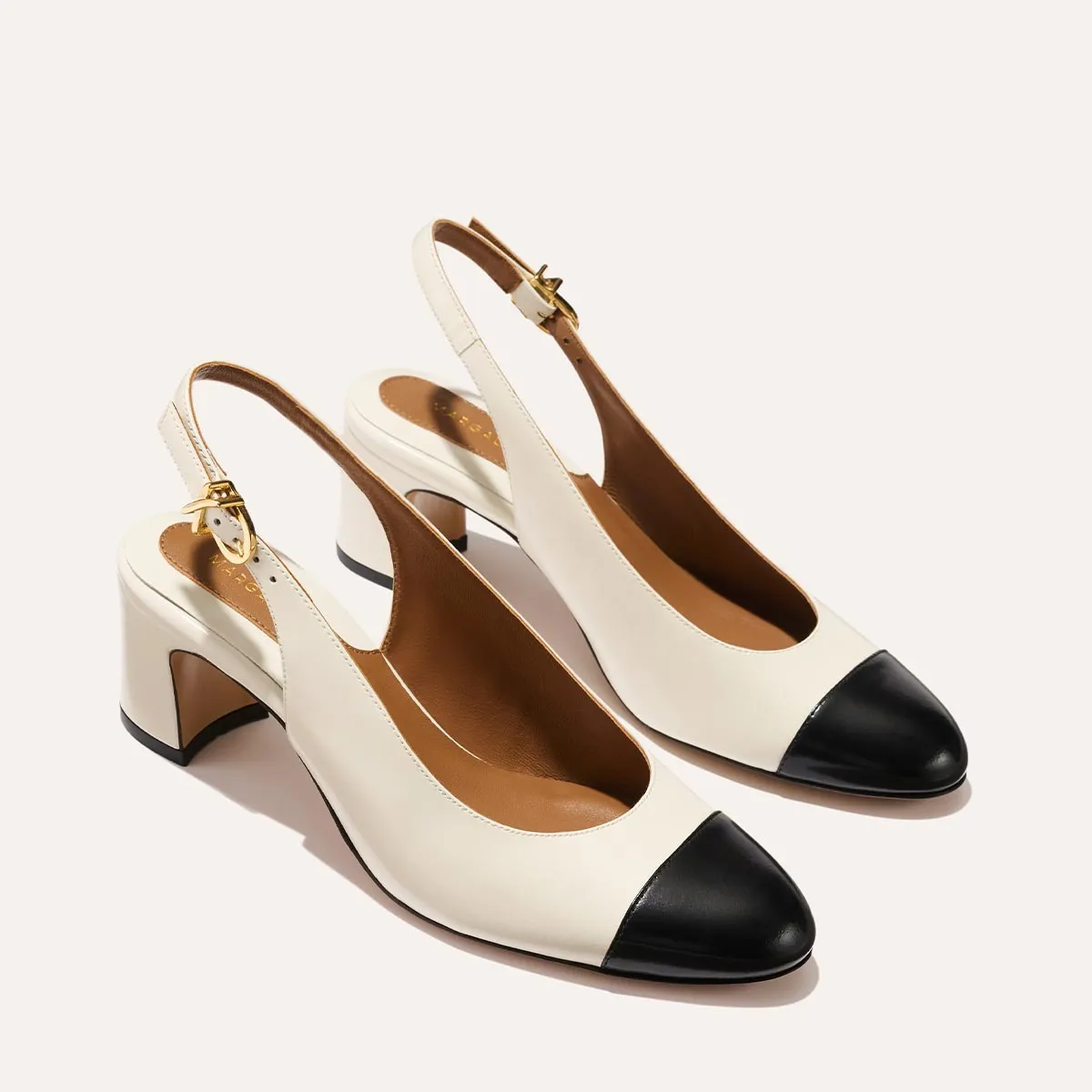 semi - outdoor walkers The Cluny Slingback - Cream and Black Calf