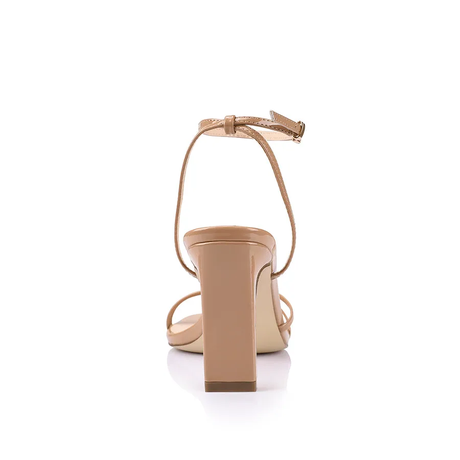 Picnic Trip Quick Drying Kimmy Slim Strappy Heels - Dark Camel Patent