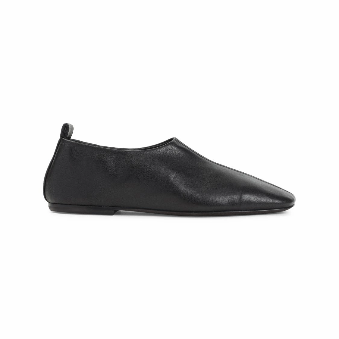 Soft Black Leather Loafers With Squared Toe Casual Padding Sharp Silhouette