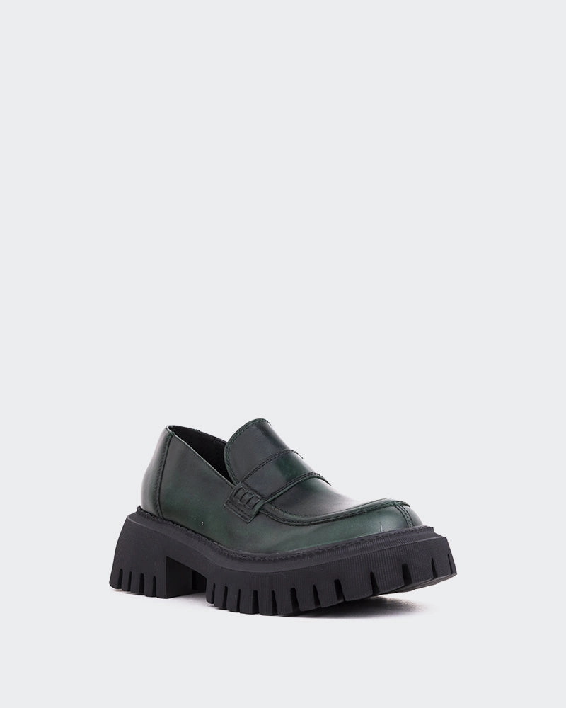 Derulo Green Leather Date Ready Easy Slip-On Design
