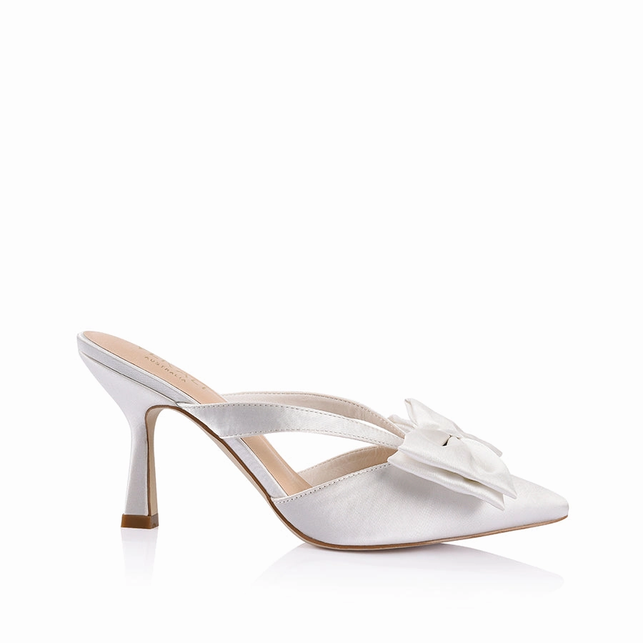 Spear Mules - Chalk Satin Stretchable Fabric