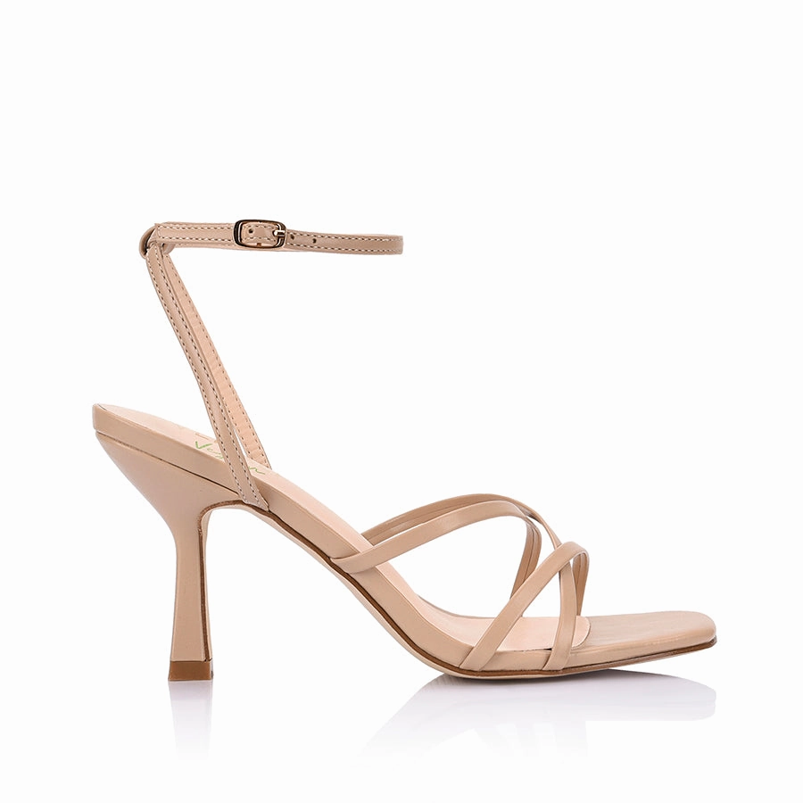 Open Back Heeled Sandals Comfortable Padding Penelope Strappy Sandals - Beige