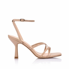 Open Back Heeled Sandals Comfortable Padding Penelope Strappy Sandals - Beige