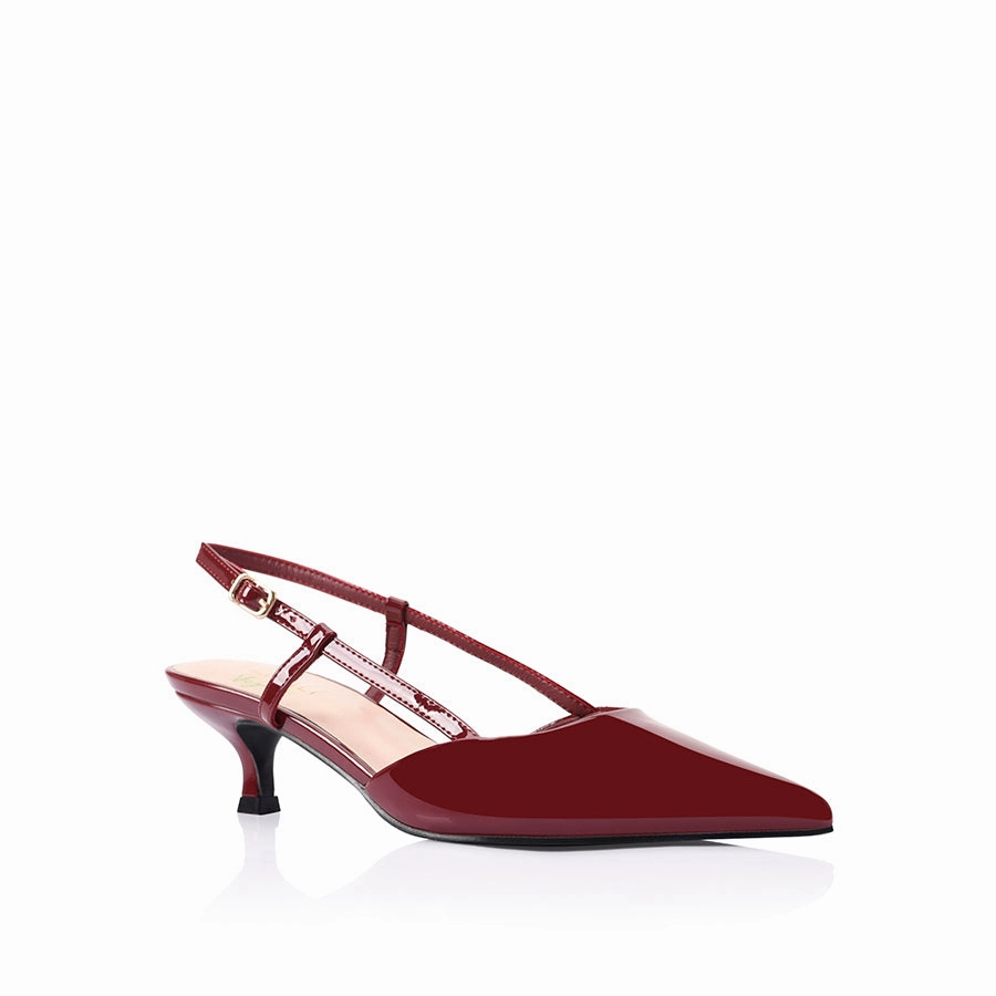 Lucas Slingback Kitten Heels - Wine Patent Stable Structure