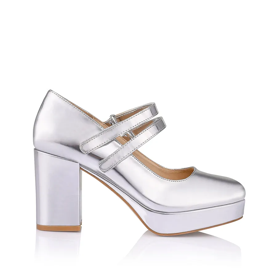 Trend Travel Hella Mary-Jane Platforms - Silver Mirror