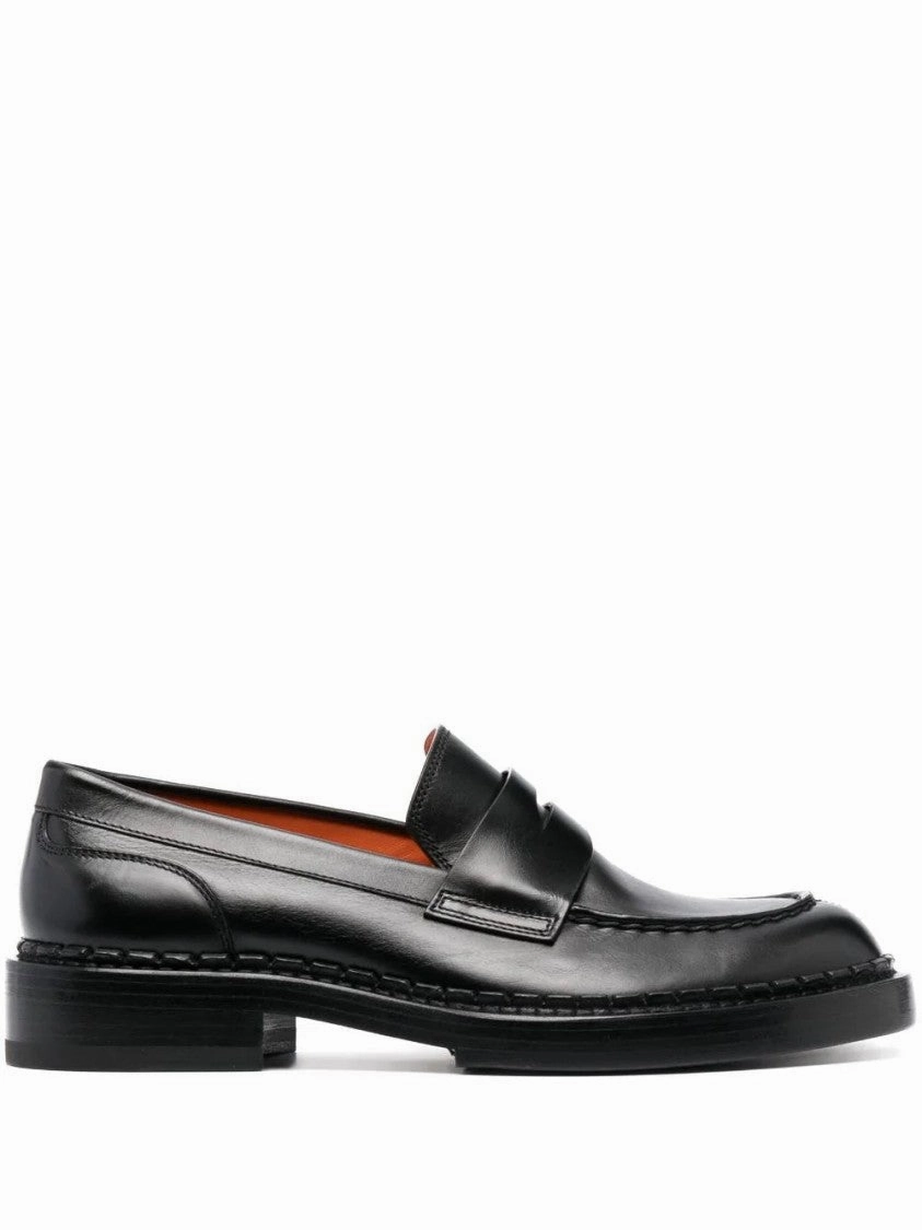 Sleek Black Leather Loafers With Refined Stitching Safe Pace Airy Construction