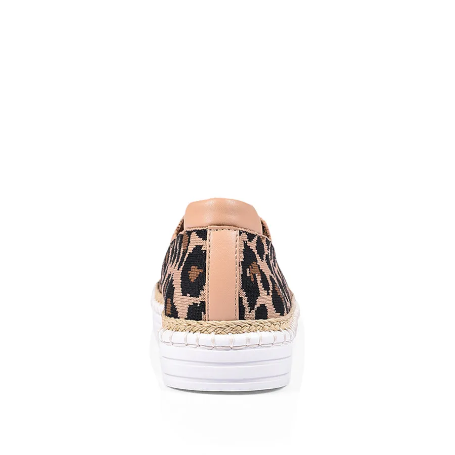 Queen Slip On Sneakers - Nude Leopard Knit Gym Glow Outdoor Easy