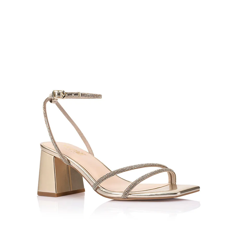 Quiet Glam Strawberry Block Heel Sandals - Champagne Gold