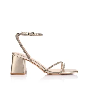 Elastic Band Strawberry Block Heel Sandals - Champagne Gold