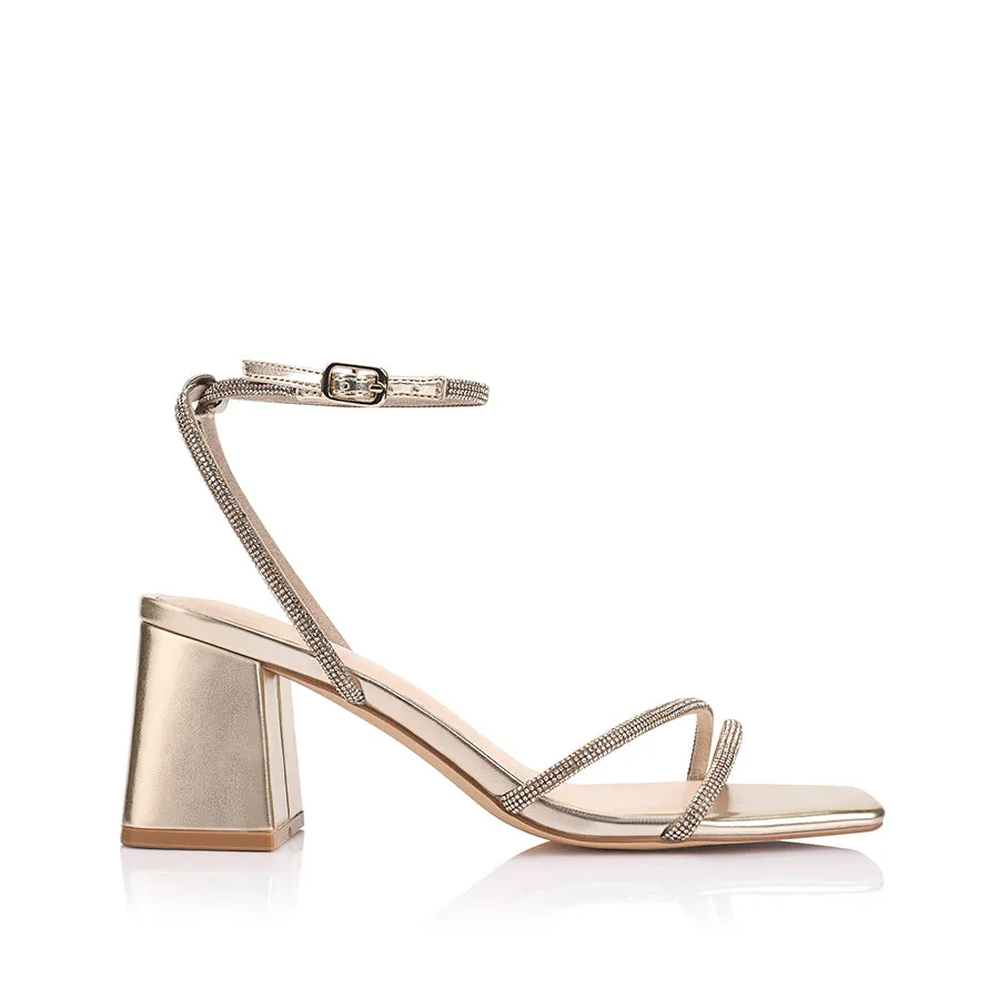 Elastic Band Strawberry Block Heel Sandals - Champagne Gold