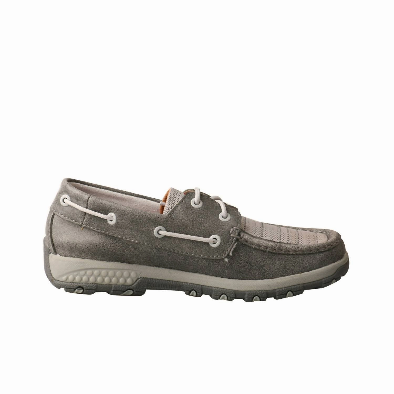 Polished Edge Premium Leather Shoes Women's Cell Stretch Driving Moc Boat Shoe In Grey