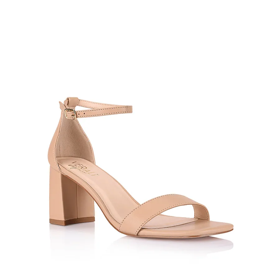 Neeka Block Heel Sandals - Nude Flower Pick Cabin Break