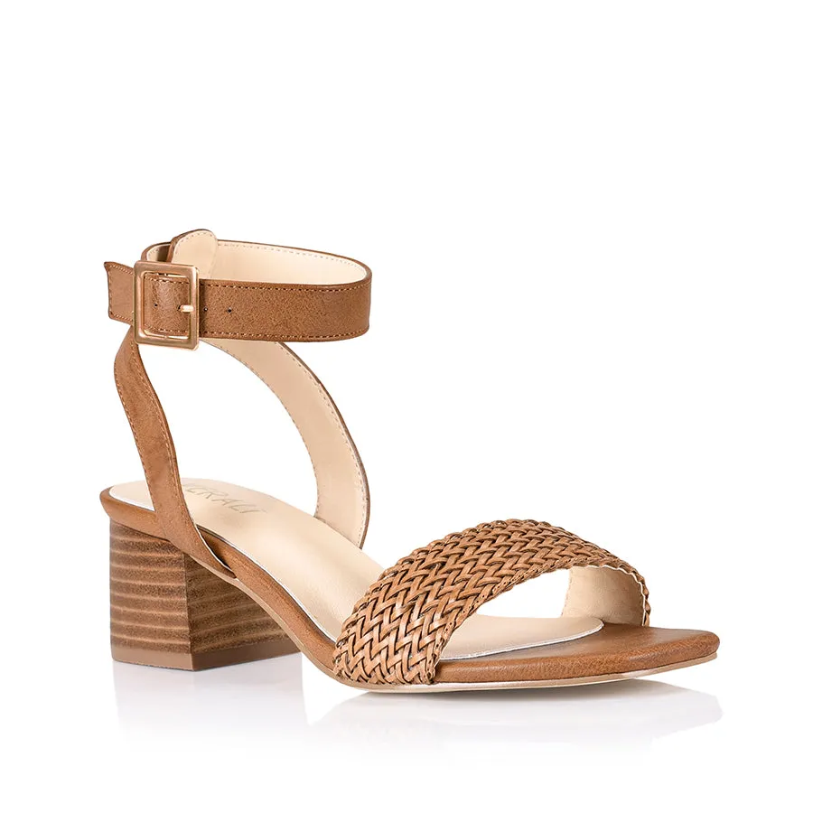 Elly Block Heel Sandals - Tan Weave Step Up Morning Walk