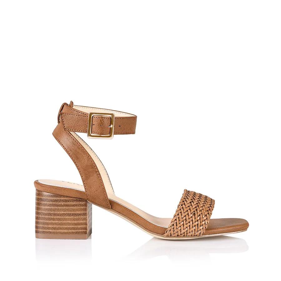 Arch support Elly Block Heel Sandals - Tan Weave