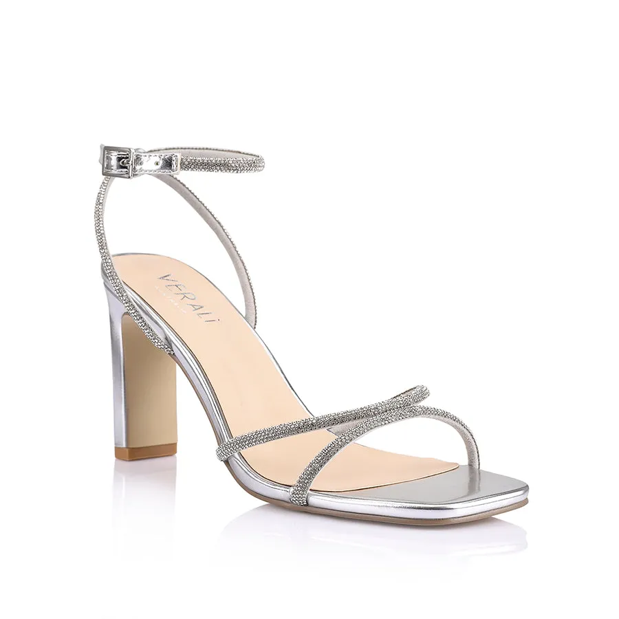 Kian Block Heel Sandals - Silver Adjustable