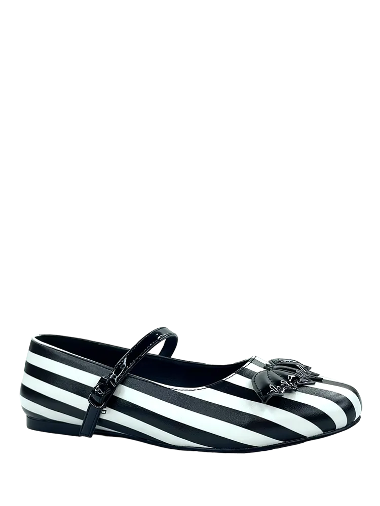 Relaxed Walk Elastic Band MARY JANE BAT STRIPE - WHITE/BLACK
