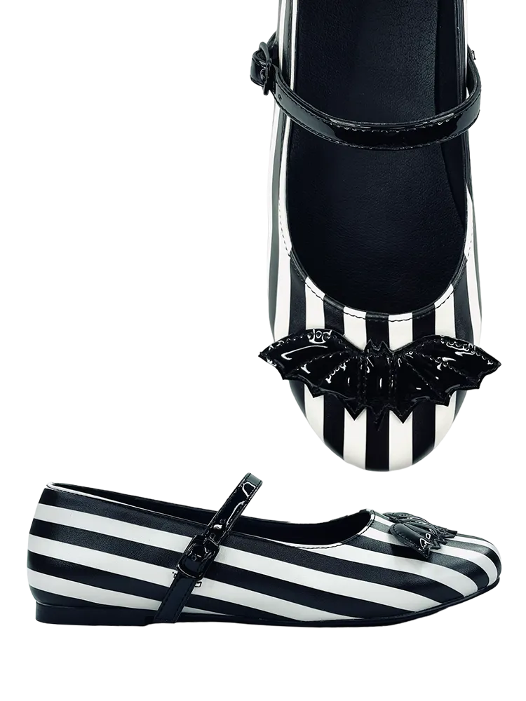MARY JANE BAT STRIPE - WHITE/BLACK Recycle Safe