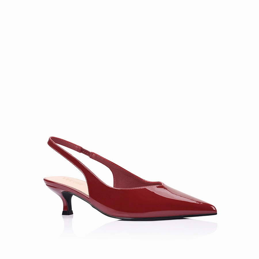 Daring Edge Slip On Design Lush Slingback Kitten Heels - Wine Patent