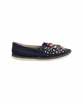 Orthopedic Design Wide Step Casadei Embellished Slip-Ons in Blue Cotton Denim
