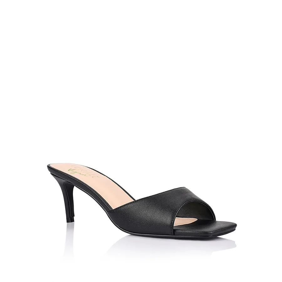 Tabitha Heeled Mules - Black Elastic Strap