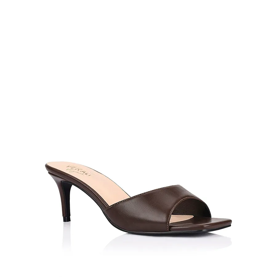 Tabitha Heeled Mules - Chocolate Brown Lightweight Feel Evening Stilettos