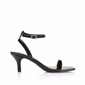 Stylish High Heels Pointed Pumps Tally Kitten Heel Sandals - Black Patent