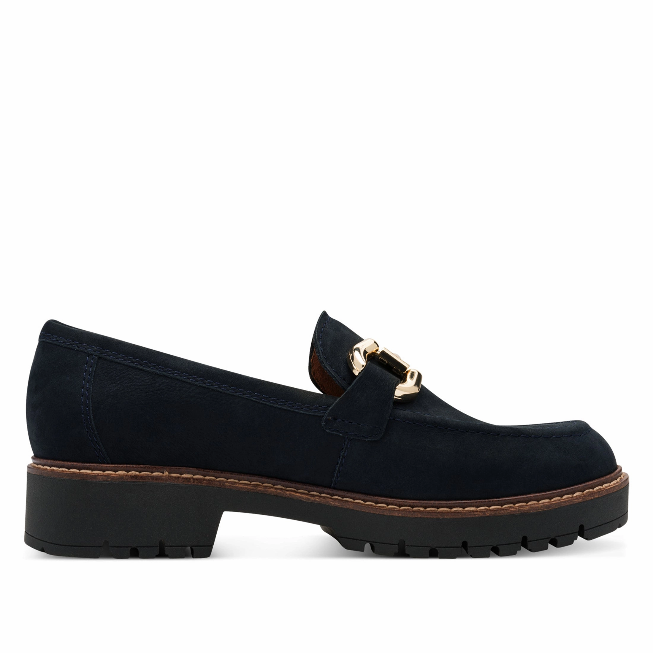 Clean Motion Tamaris Womens Navy Blue Leather Loafers Slip-On Platform Shoes