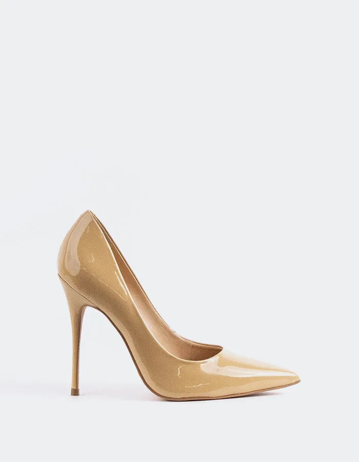 Teeva Nude Patent Heeled Boots