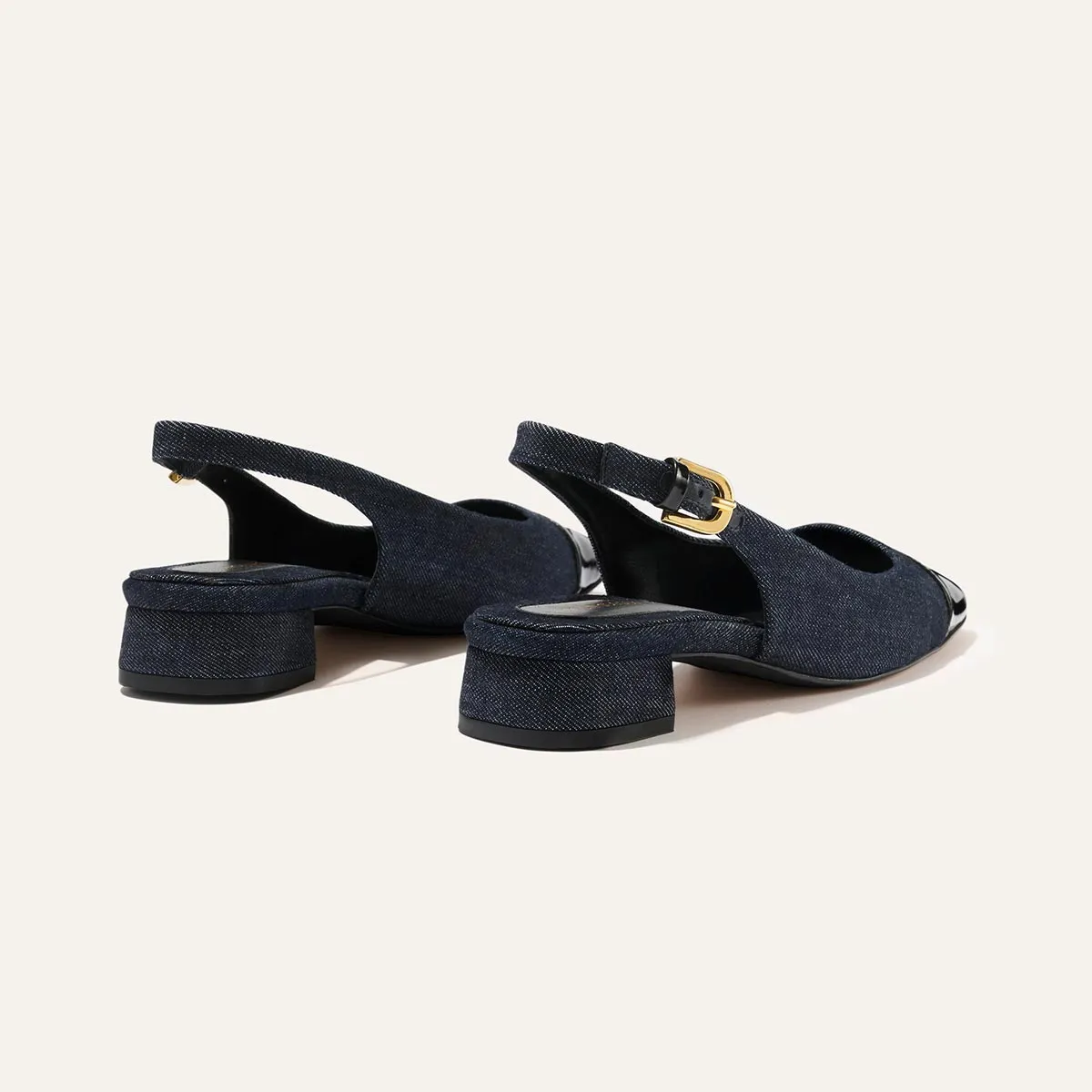 The Darcy Slingback - Indigo Denim and Patent Puncture Resistant Sole Seamless Upper Design
