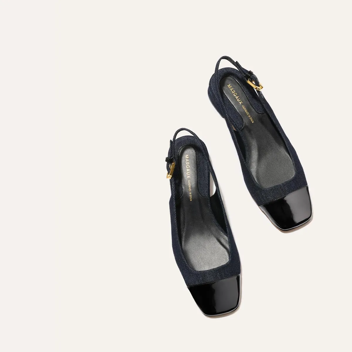 Sculpted durability The Darcy Slingback - Indigo Denim and Patent