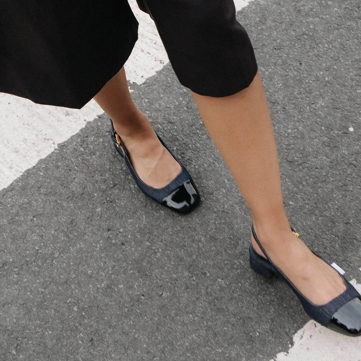 The Darcy Slingback - Indigo Denim and Patent Asymmetric Lacing least expensive