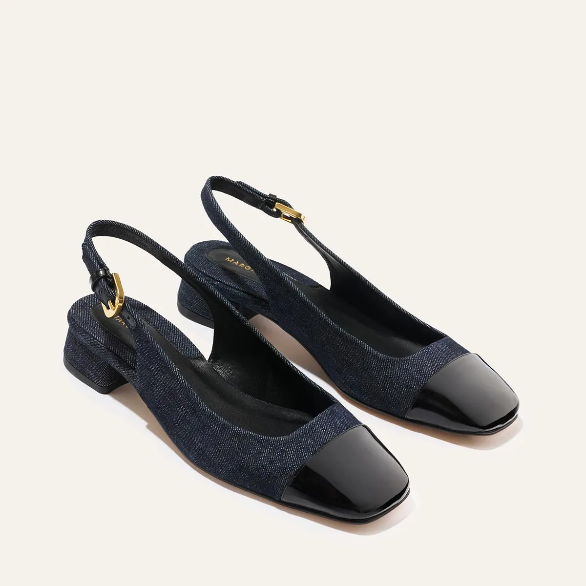 The Darcy Slingback - Indigo Denim and Patent Vibration Dampening Core