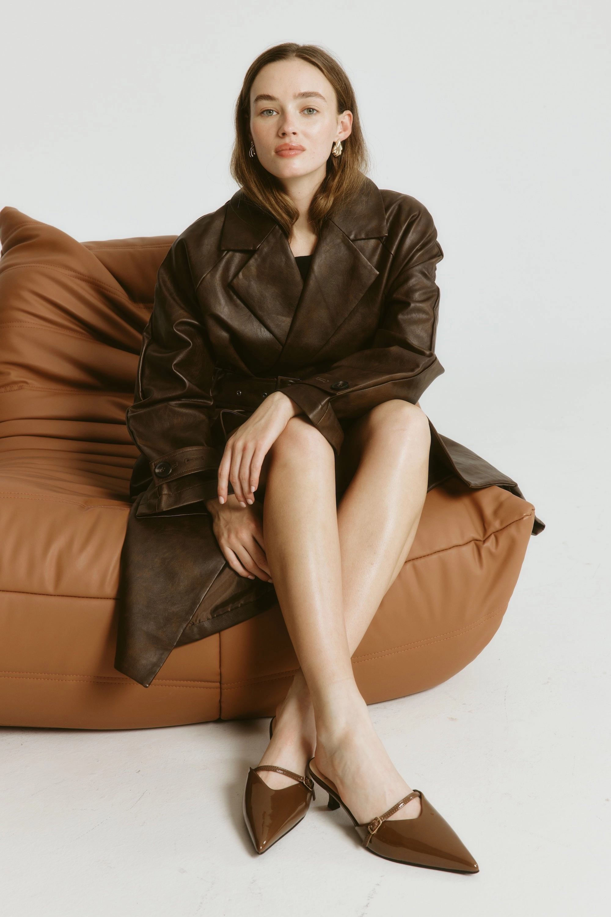 Carbon plate Quick Comfort Walk Lunar Point Toe Kitten Heels - Cocoa Brown Patent