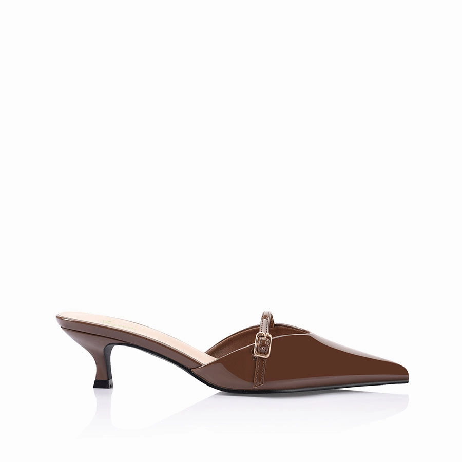 Lunar Point Toe Kitten Heels - Cocoa Brown Patent Energy return