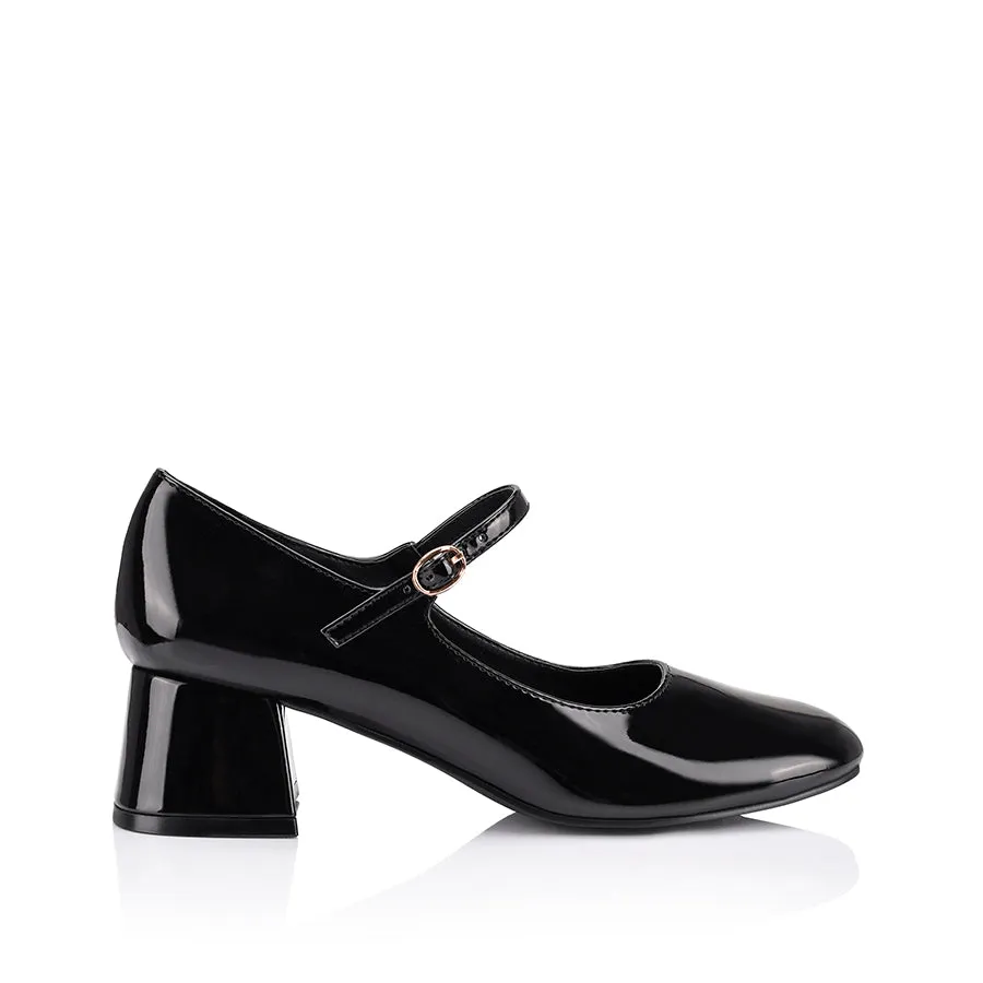 Chic Profile Evening Heels for Bridesmaids Kenna Mary Jane Block Heels - Black Patent