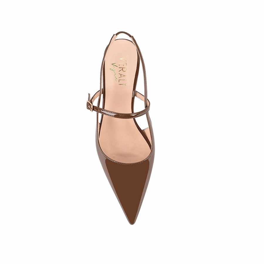 Luce Slingback Kitten Heels - Cocoa Brown Patent Fashionable Shoes Comfortable Wedding Shoes