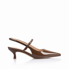 Luce Slingback Kitten Heels - Cocoa Brown Patent Formal Pumps