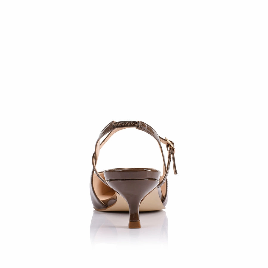 Strappy Timeless Sandals Luce Slingback Kitten Heels - Cocoa Brown Patent