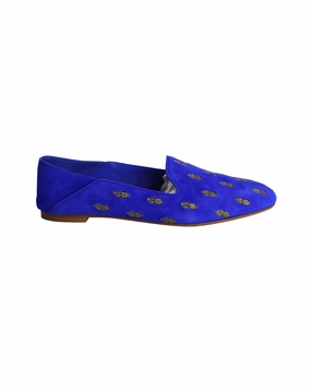 Aquazzura Ananas Slippers in Blue Suede Open Step
