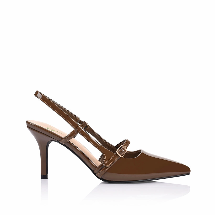 Leia Slingback Stilettos - Cocoa Brown Patent Travel Light light texture