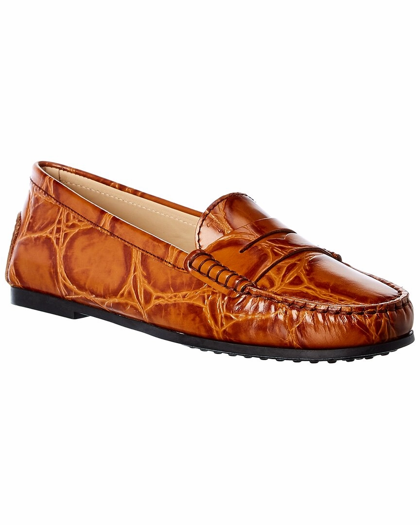 Wide Step TOD's City Gommino Croc-Embossed Leather Loafer
