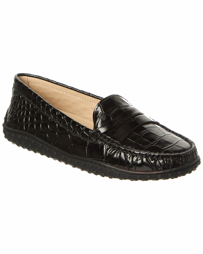 TOD??s Croc-Embossed Leather Loafer Suede Hook And Loop