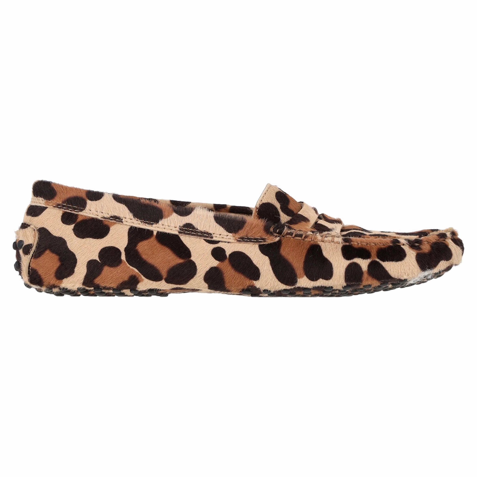 Wide fit Tod's Gommino Leopard Print Loafers in Brown Calf Hair