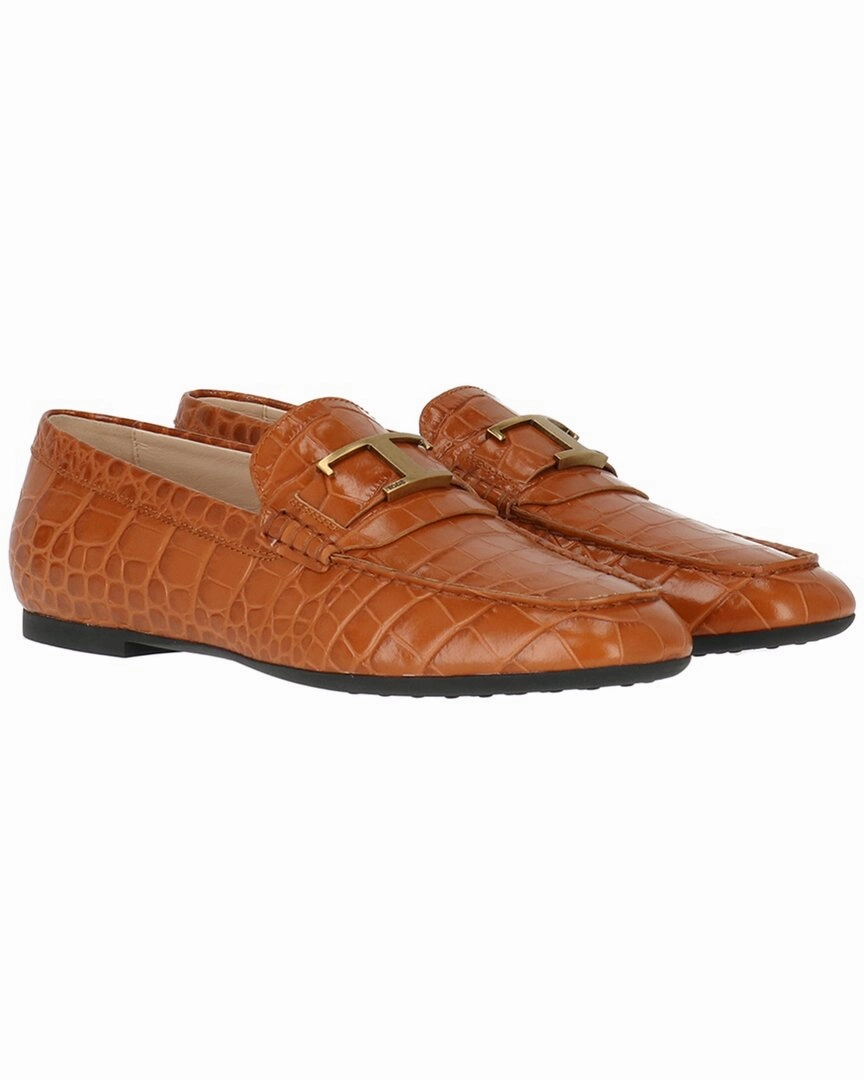 TODs Croc-Embossed Leather Loafer Ground Guard