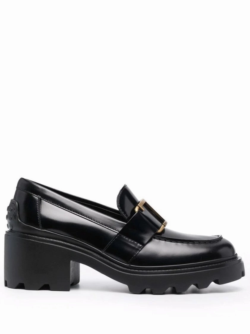 Black Mid Heel Loafers Firm Steps