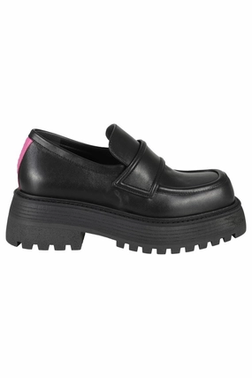 Low Effort Active Wear Leather Loafers With Fuchsia Detail And Raised Sole