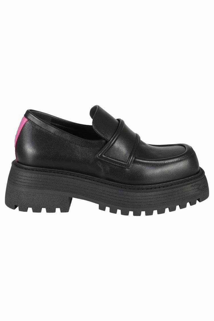 Leather Loafers With Fuchsia Detail And Raised Sole Everyday Use Easy Match