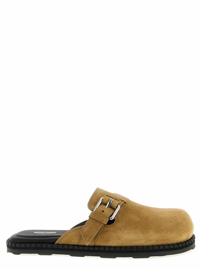 Brown Suede Sabots With Adjustable Buckle Stylish Everyday Shoes Soft Material