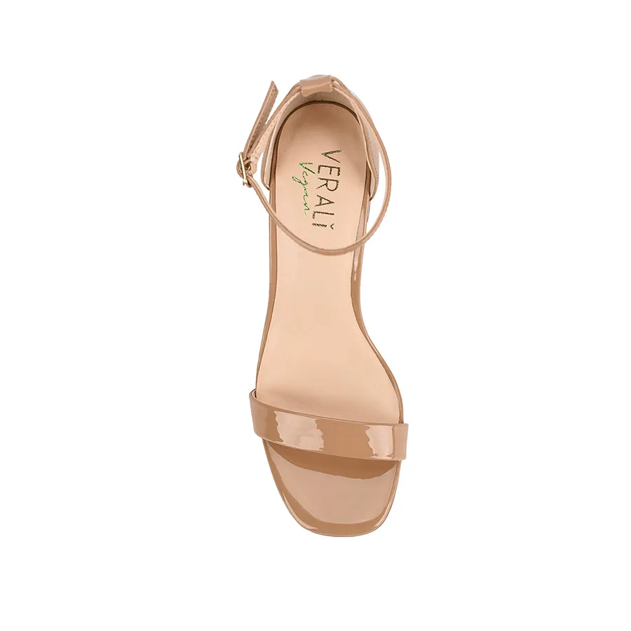 Special Night Carly Block Heel Sandals - Dark Camel Patent