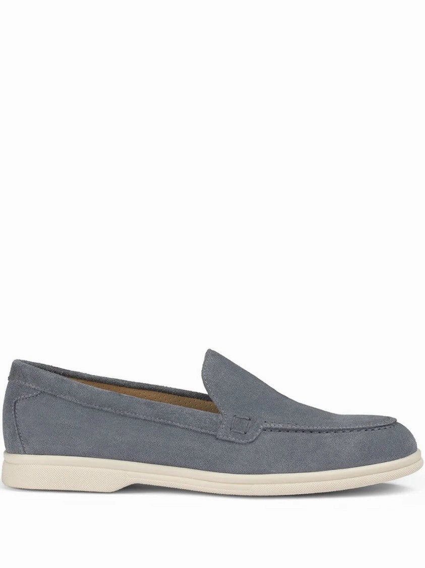 Almond Toe Grey Suede Loafers Sole Clear Classic Comfort